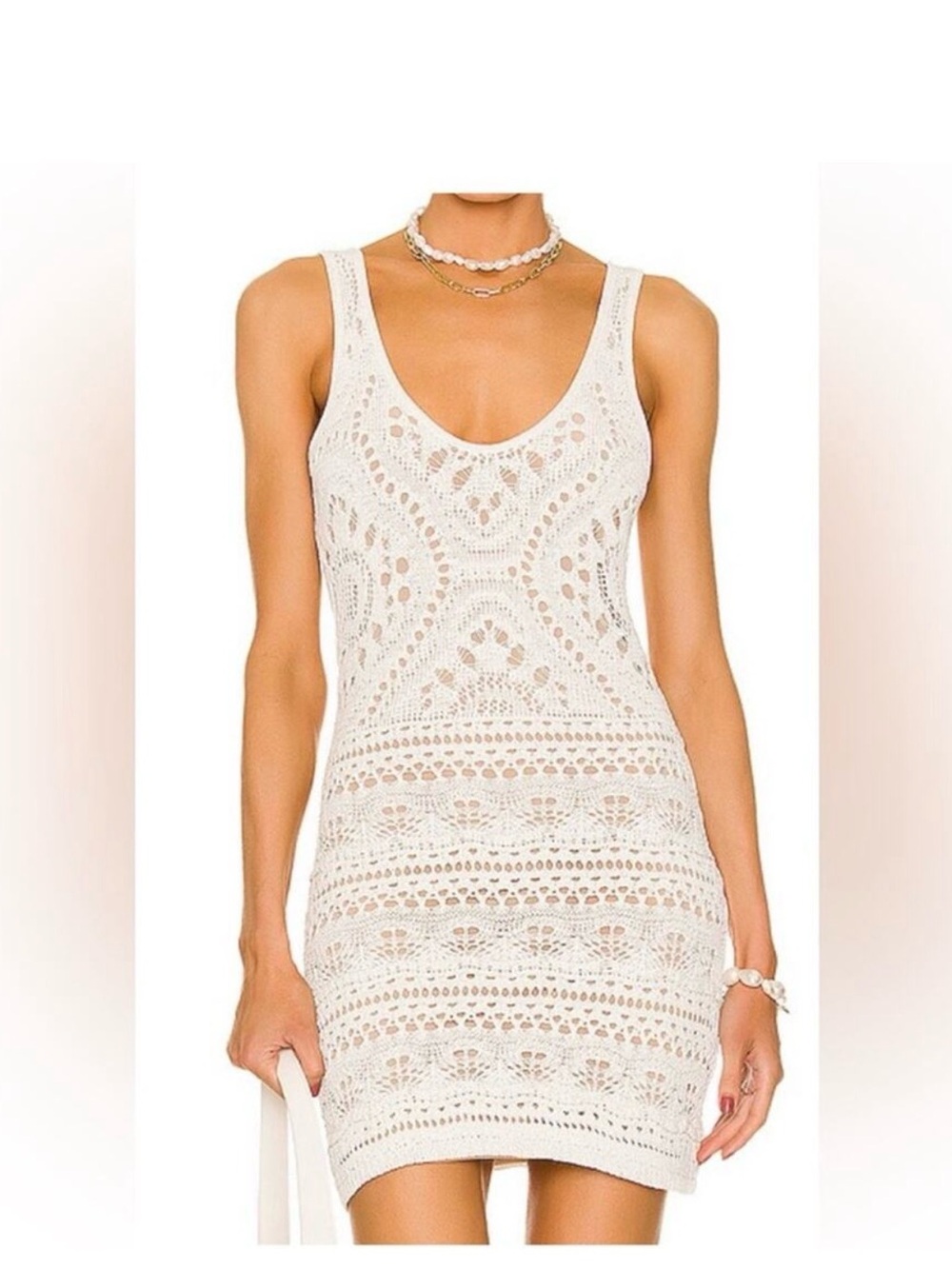 Rachel Zoe Cream Crochet Tank Dress